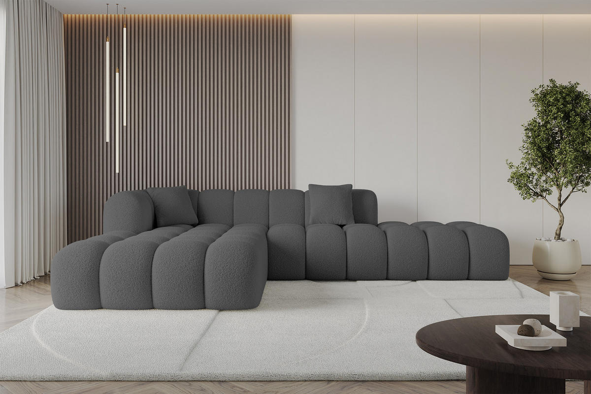 ROHOVÁ SEDACIA OTOMAN s taburetom vľavo OLEA-L2 – 289 x 176 x 71 cm, sivá - olivovozelená/čierna, kompozitné drevo/textil (190/309cm) - ALTDECOR