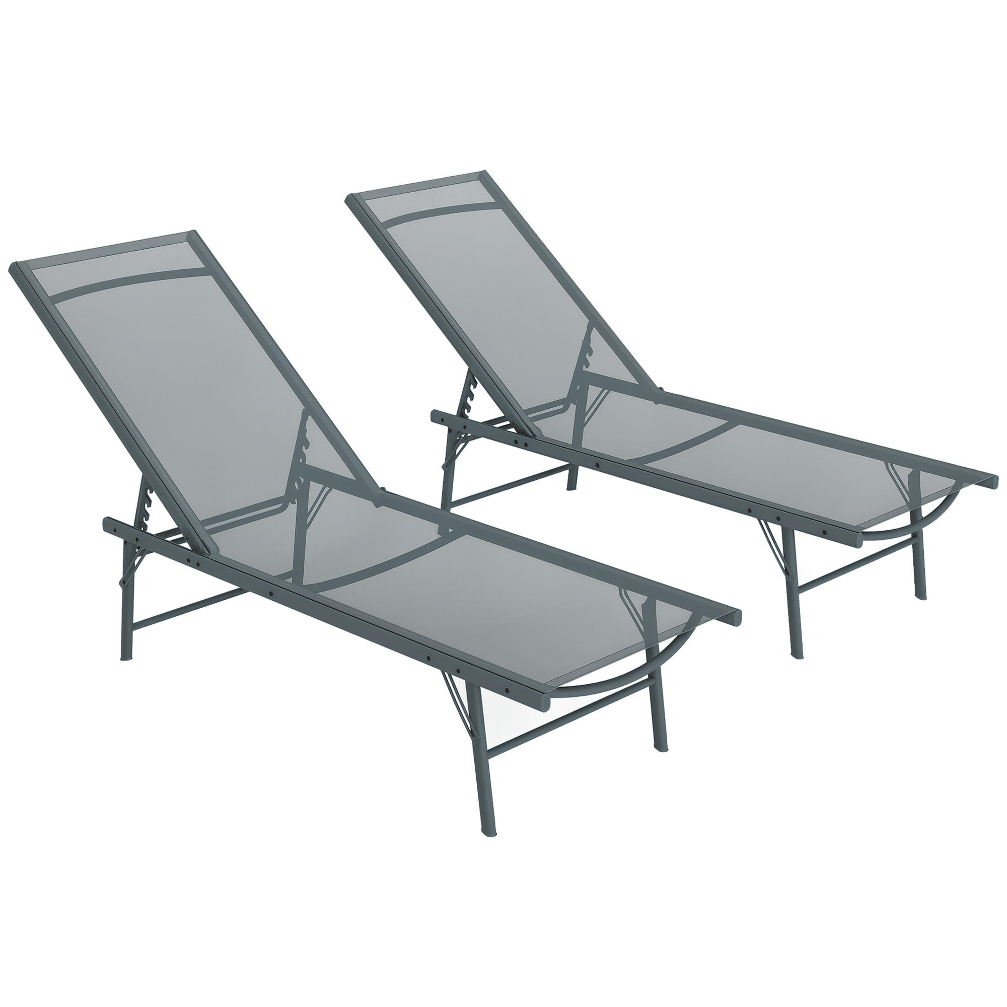 SONNENLIEGE 2er-Set DE-15648 5-fach verstellbar Hellgrau - Hellgrau, Metall (54/84/164cm) - ComfortXL