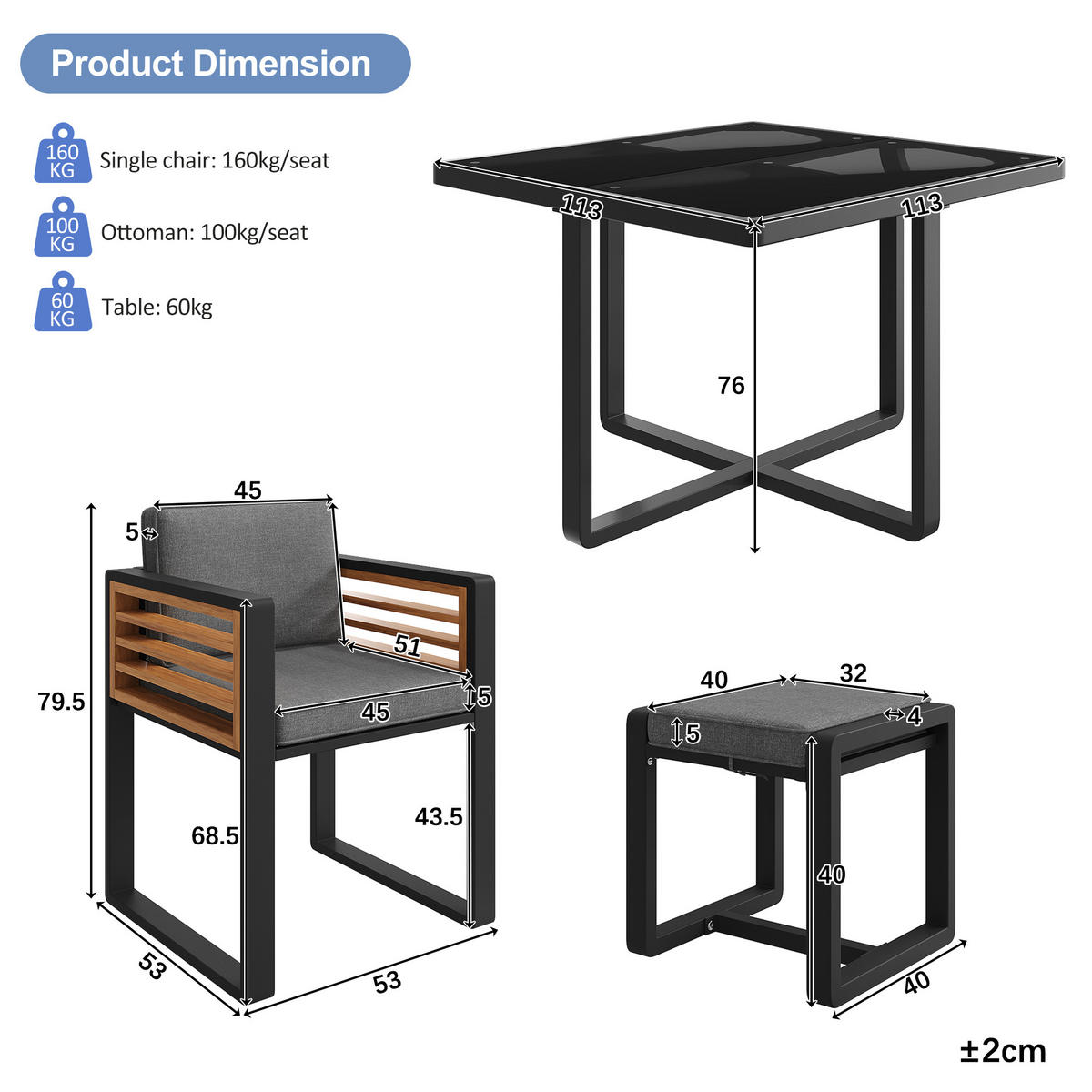 GARTENMÖBEL-SET Modernes 7-tlg. Schwarz - Grau, Metall - ComfortXL