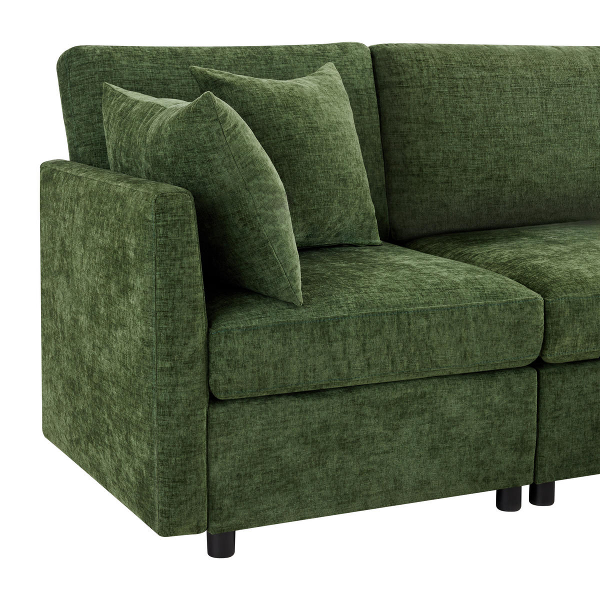 4-SITZER ECKSOFA Chenille Olivgrün mit Hocker und Kissen - Grün, Holzwerkstoff/Kunststoff (216/161cm) - WISHDOR