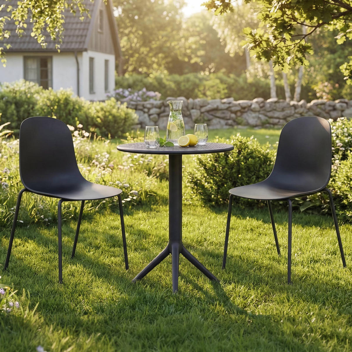 GARTENMÖBEL-SET Ella 2 Stühle 162x60x85cm Kunststoff Schwarz Balkonset - Schwarz, Kunststoff - DELUKE