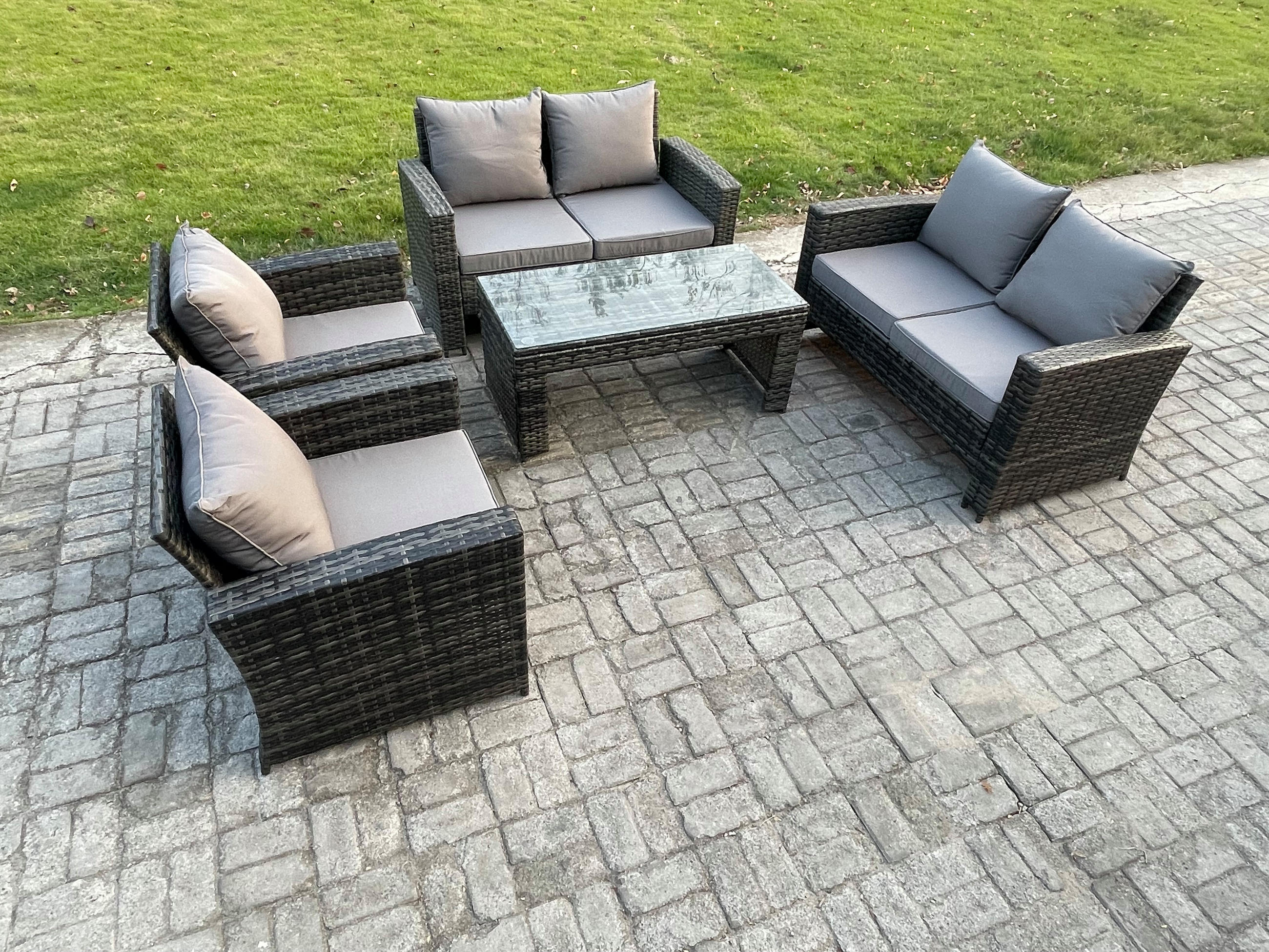 GARTENSOFA mit hoher Rückenlehne Polyrattan Dunkelgrau 6-Sitzer - Dunkelgrau, Metall - Fimous