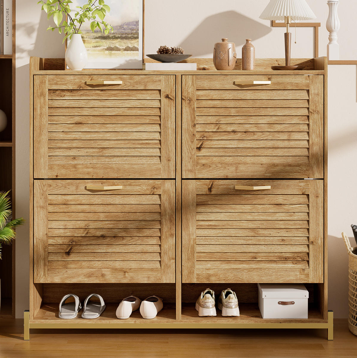 SCHUHSCHRANK mit 4 Türen 108,5 x 24 x 100 cm MDF Wood - Zwetschgeholzfarben, Holzwerkstoff (24/100/108.5cm) - Beauniv