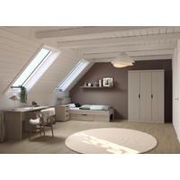 JUGENDZIMMER Frieda in Beige 5-teilig mit 3 türigem Kleiderschrank ohne Schubkästen, 90er Jugendbett, Nachttisch, Schreibtisch mit Container - Beige, Holzwerkstoff (80/200/120cm)