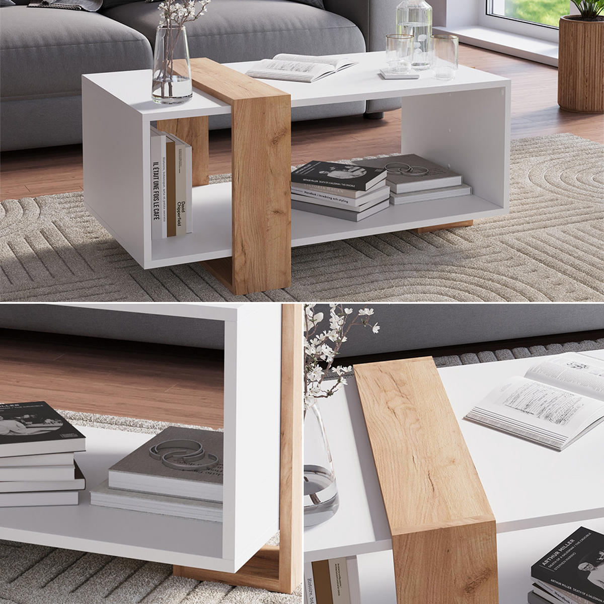 COUCHTISCH Aven Weiß/Goldkraft Eiche 91.5 x 52 cm - Honigeiche/Weiß, Holzwerkstoff (52/91.5/42.1cm) - Vicco