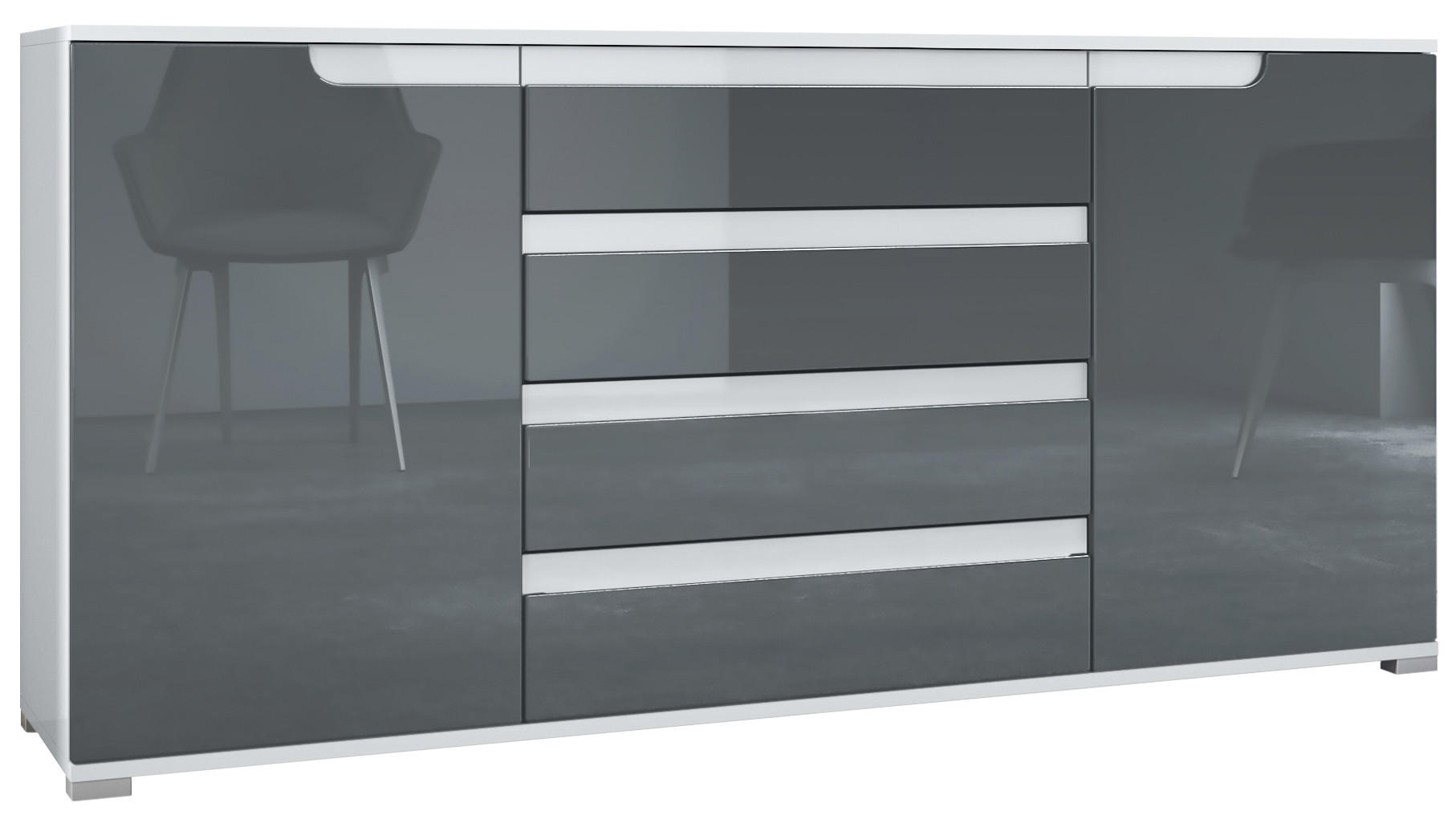 SIDEBOARD Sylt Grau Hochglanz / Weiß Hochglanz - Grau, Holzwerkstoff (166.5/75.5/35cm) - Vladon
