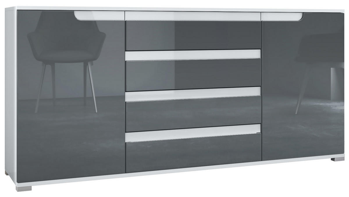 SIDEBOARD Sylt Grau Hochglanz / Weiß Hochglanz - Grau, Holzwerkstoff (166.5/75.5/35cm) - Vladon