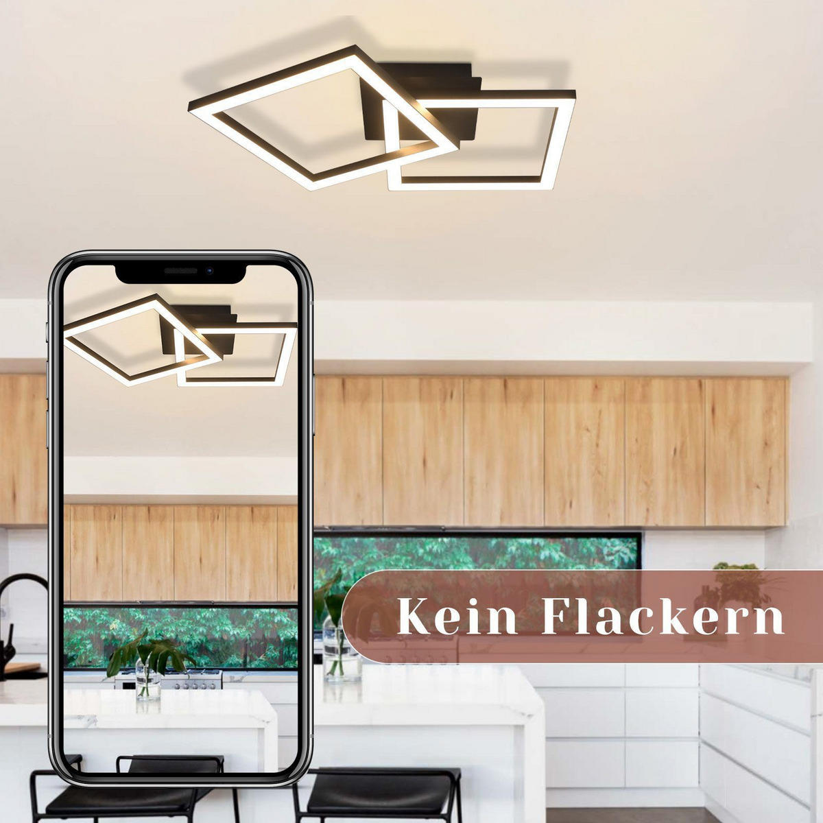 LED-DECKENLEUCHTE Eis 47/30/6 cm - Schwarz, Metall (47/30/6cm) - Nettlife