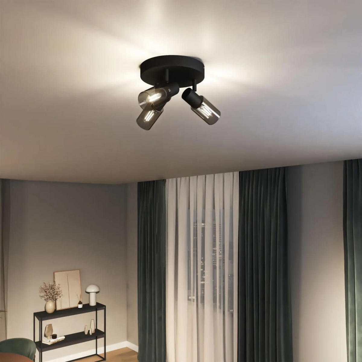 DECKENLEUCHTE Palms Schwarz-transparent - Schwarz, Glas (9.8/9.8/13.7cm) - Philips
