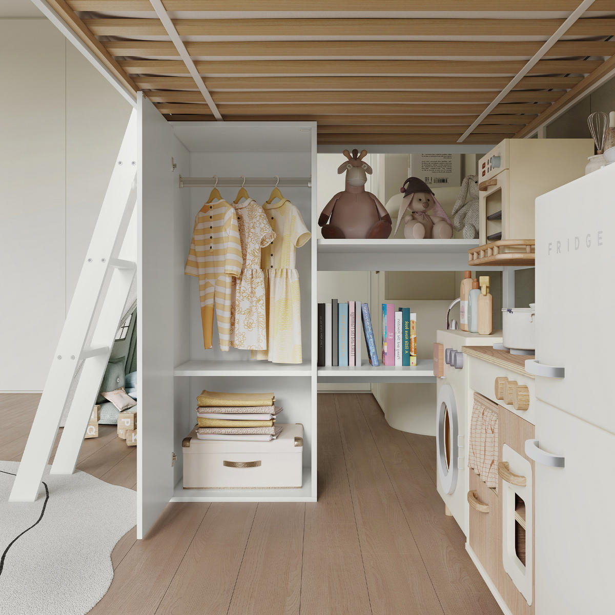 HOCHBETT 90x200 cm Rutsche Schrank Stauraum - Weiß, Holz (90/200cm) - LEBENLANG