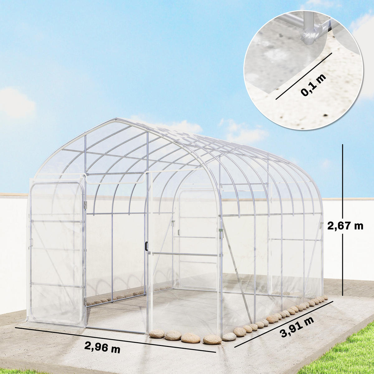 GEWÄCHSHAUS DE-12076 12 m² mit 2 Flügeltüren & PO-Antitropffolie Transparent - Transparent, Metall (296/267/391cm) - ComfortXL