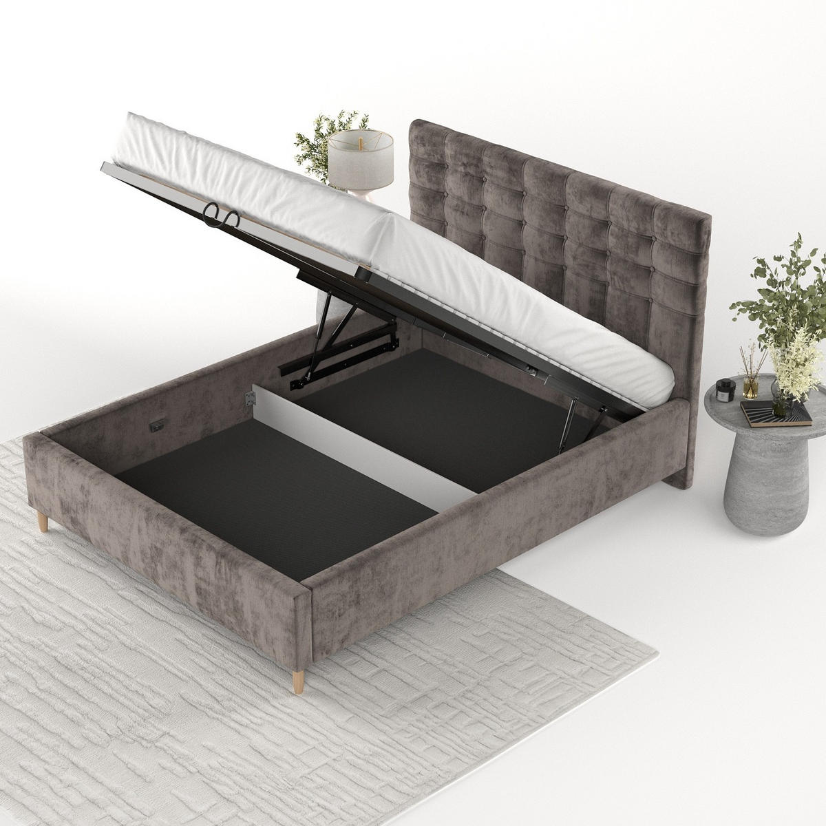 POLSTERBETT Soma 140/200 cm Braun im Lotta Stoff - Naturfarben/Braun, Holz/Holzwerkstoff (140/200cm) - AltaBeds