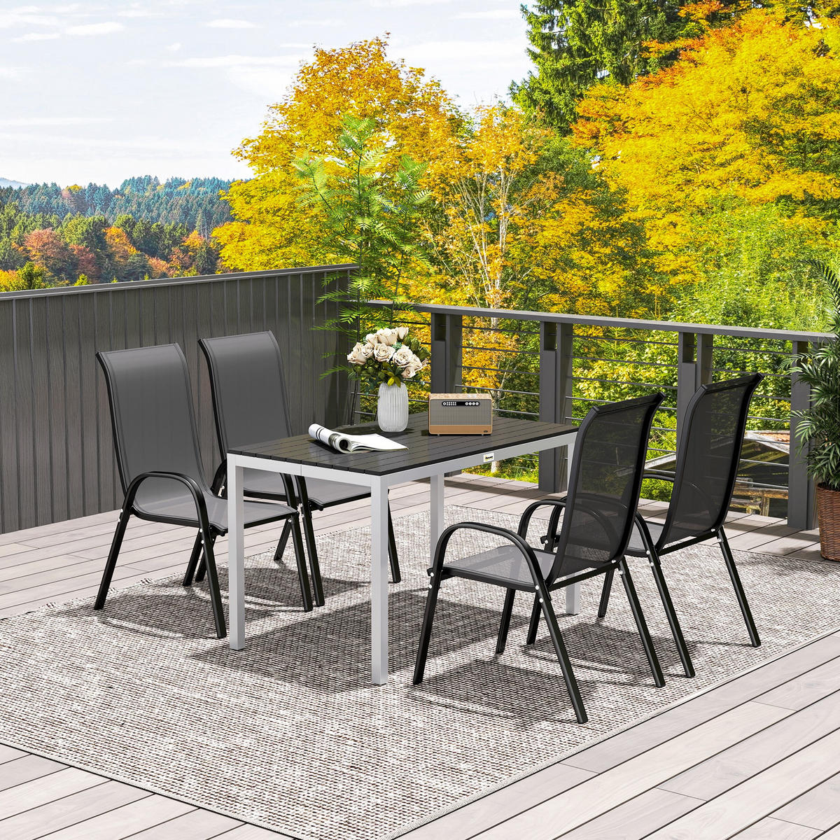 GARTENTISCH DE-07255 Aluminium, wetterfest mit Holzoptik Schwarz - Schwarz, Metall (120/70/72cm) - ComfortXL