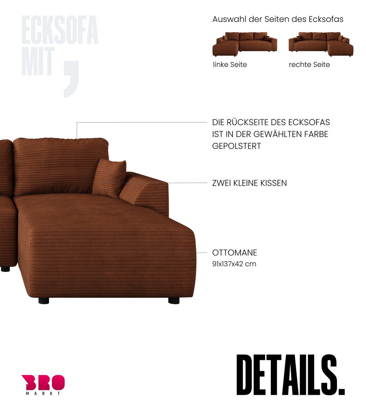 ECKSOFA Romeo mit Schlaffunktion Orange - Orange, Textil (285/185cm) - Bromarkt