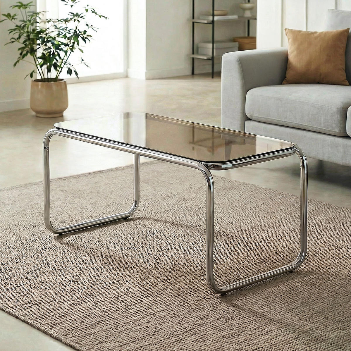 COUCHTISH Amaya aus Metall im modernen Stil mit brauner Glasplatte - Braun/Grau, Metall (90.5/45/43cm) - Sicaan