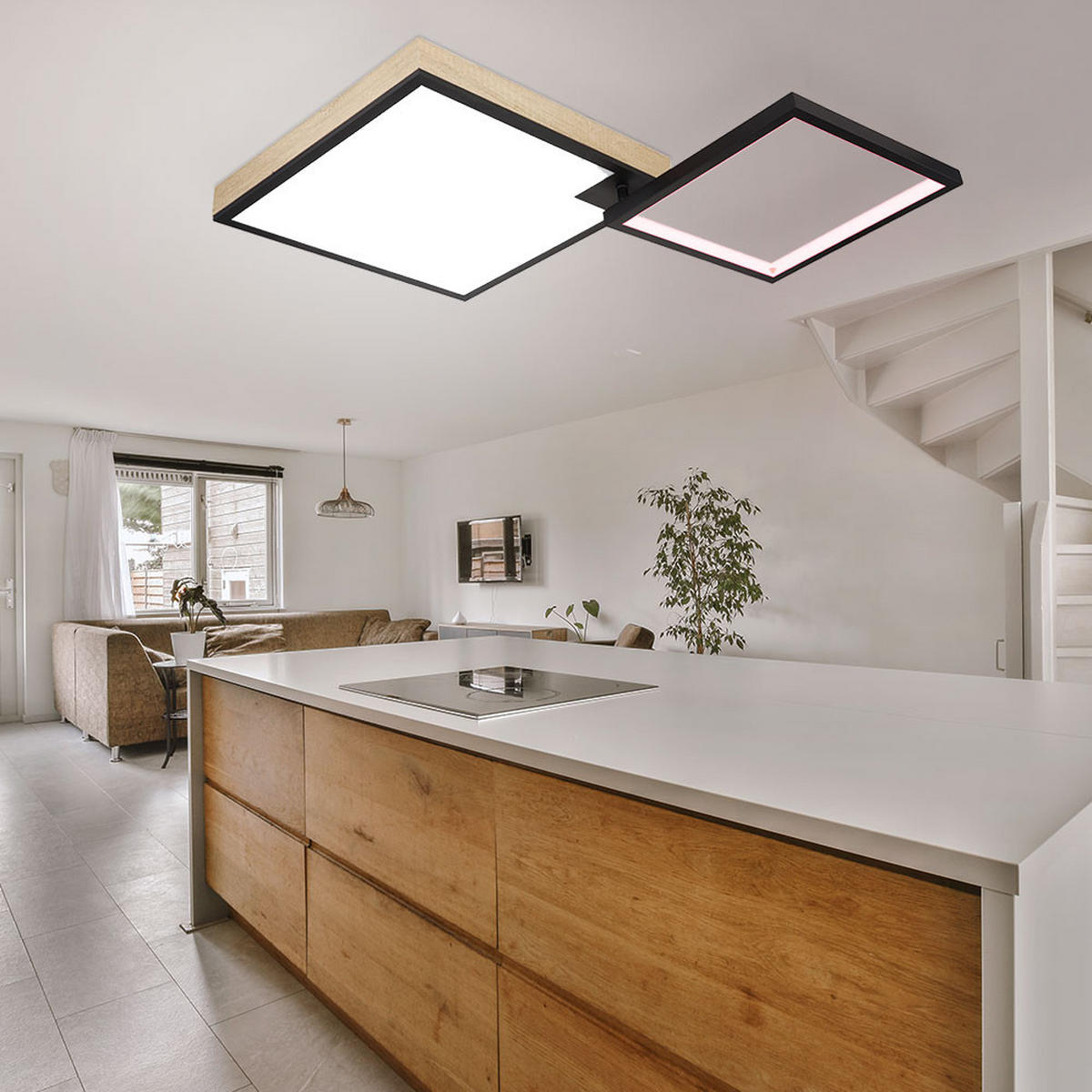 LED DECKENLEUCHTE Jacky Schwarz Holzoptik - Schwarz, Metall (85.5/55/10cm) - Globo Lighting