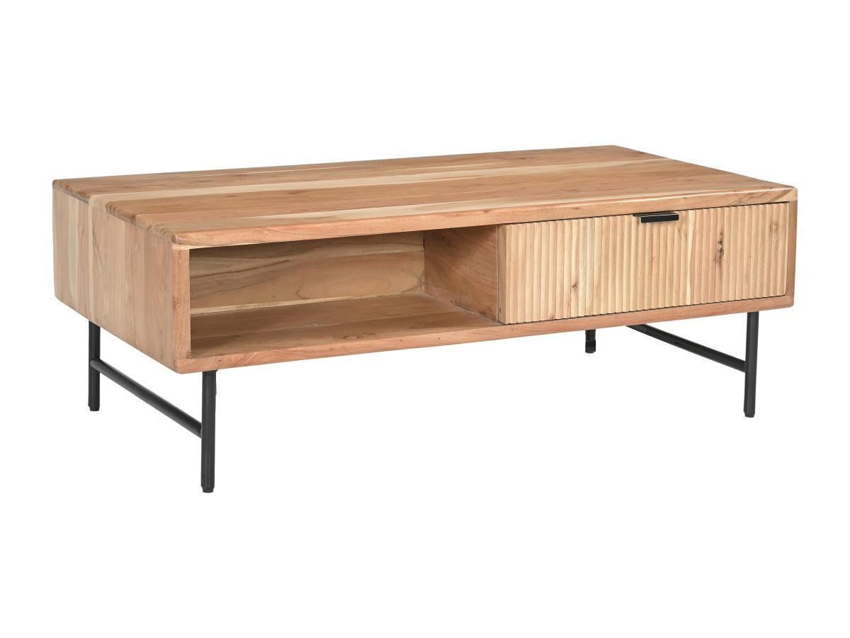 COUCHTISCH mit 2 Schubladen & 2 Ablagefächern - Akazienholz & schwarzes Metall - Holzfarben hell - ALEVIA - Naturfarben, Holz (120/60/40cm) - Vente-Unique