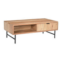 COUCHTISCH mit 2 Schubladen & 2 Ablagefächern - Akazienholz & schwarzes Metall - Holzfarben hell - ALEVIA - Naturfarben, Holz (120/60/40cm) - Vente-Unique