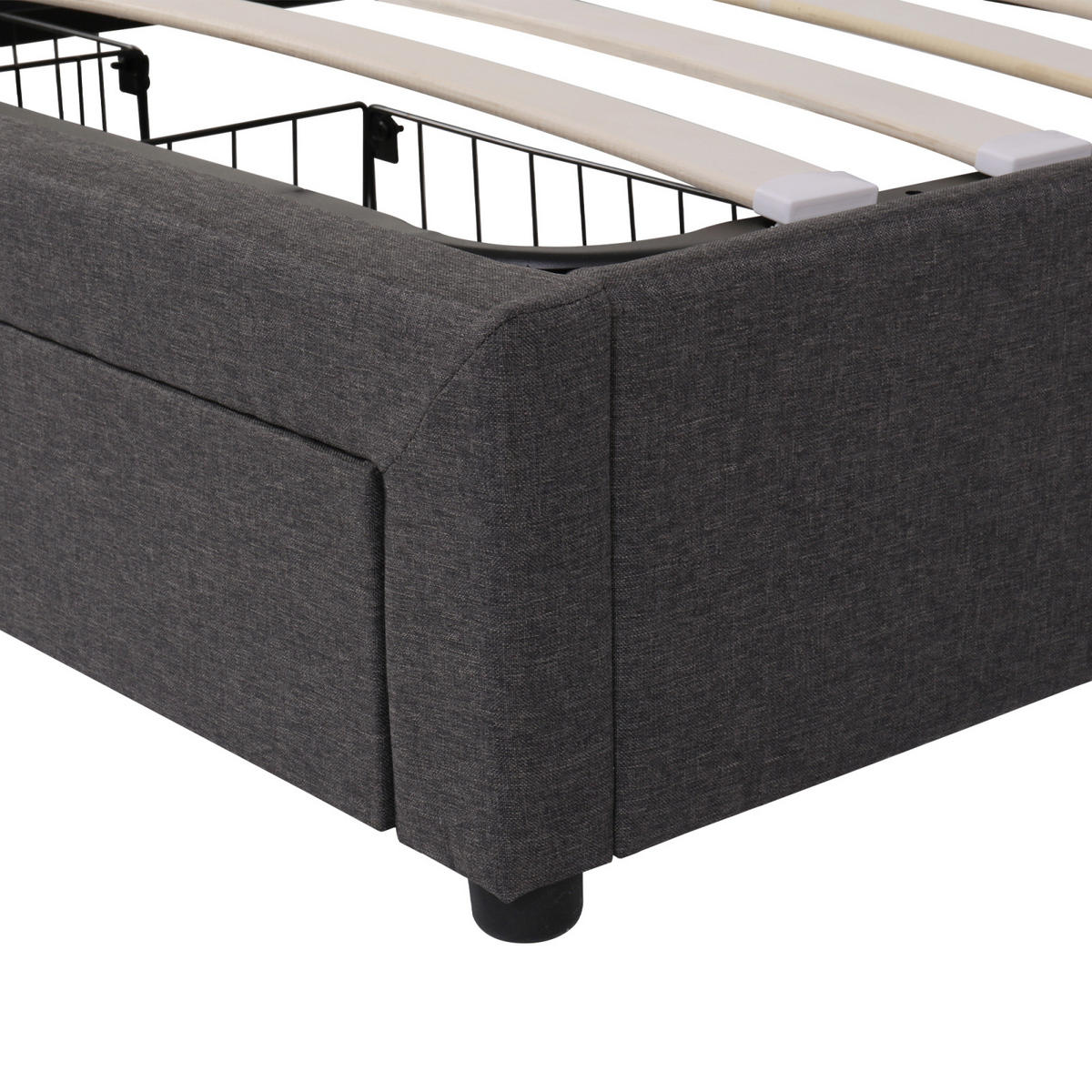 POLSTERBETT 160/200 cm grau Leinen mit Stauraum RGB LED - Grau, Holz