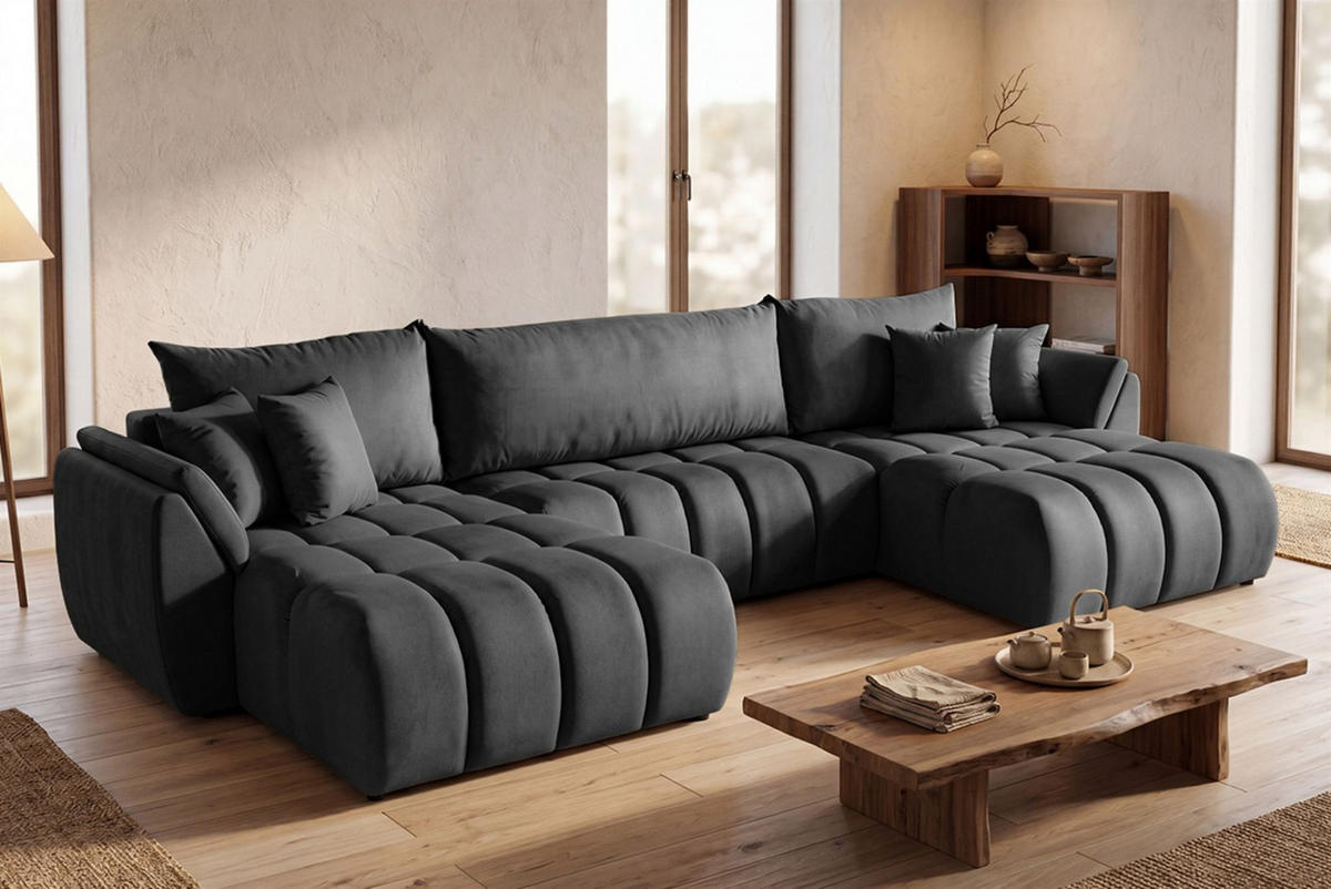 WOHNLANDSCHAFT Collin Mit Schlaffunktion - Dunkelgrau, Holzwerkstoff/Textil (382/85/185cm) - Fun Möbel