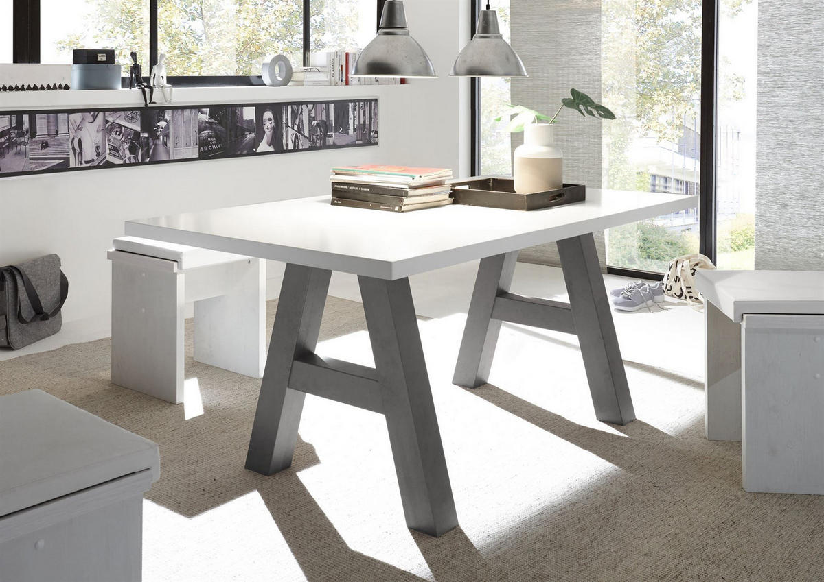 ESSZIMMERTISCH Elia 4 180 x 90 x 75 Esstisch Graphit/Weiß Matt Lack - Weiß, Holz (180/90/75cm) - 58aufmkessel
