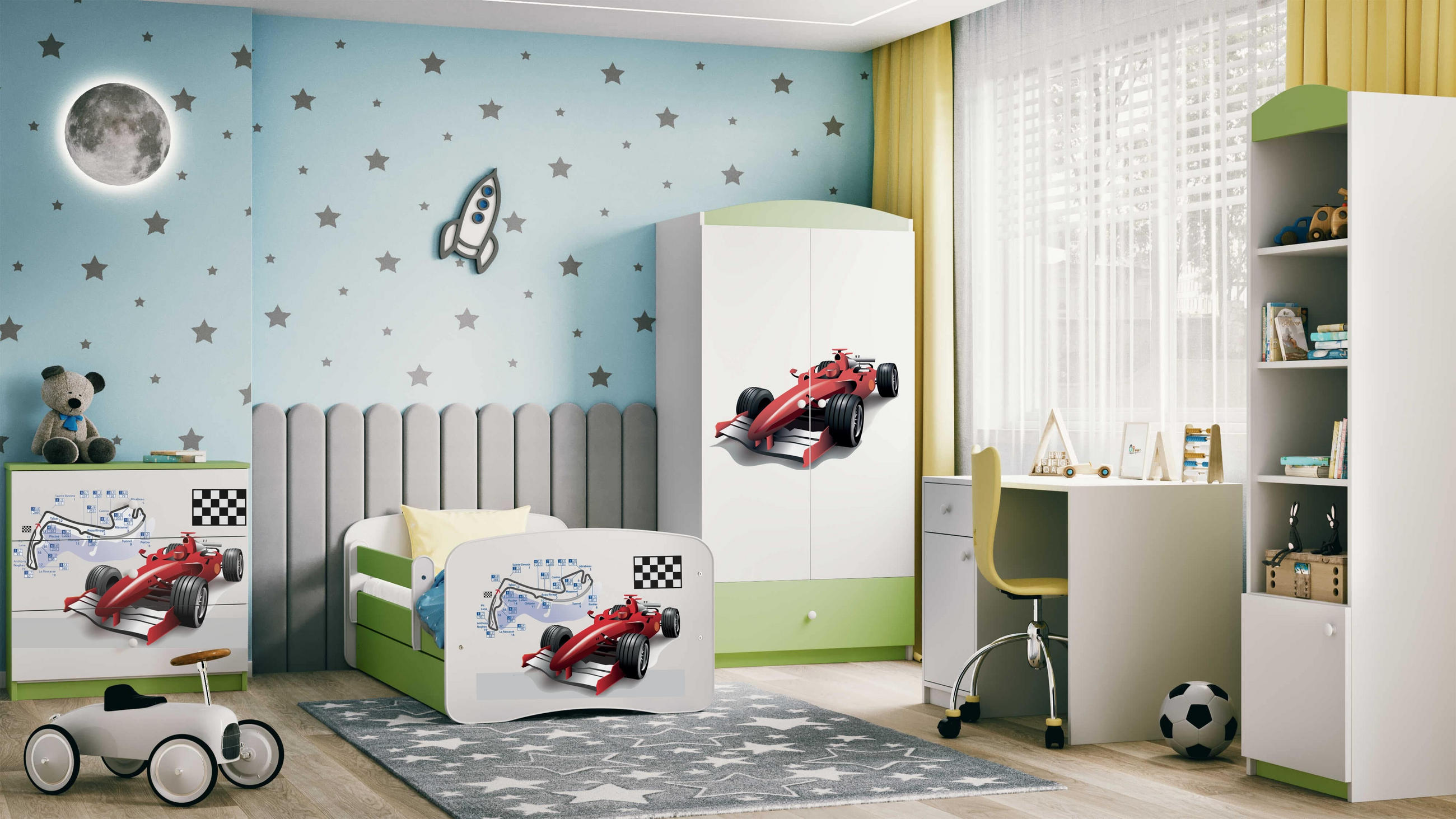 KINDERBETT Formel 1 mit Schublade und Matratze 160/80 - Grün, Holzwerkstoff (80/160cm) - RAUMHIRSCH FURNITURE