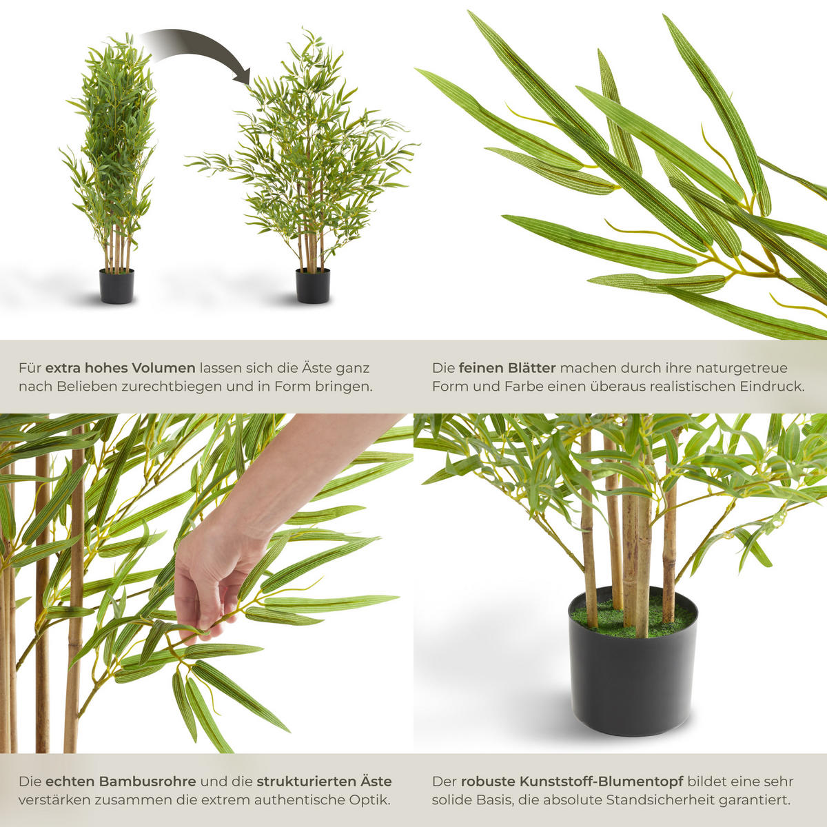 KÜNSTLICHER-BAMBUSBAUM Bambosa,stabiler Kunststoff-Blumentopf,grün - Grün, Kunststoff (120cm) - tectake