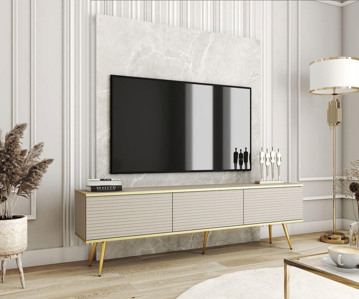 LOWBOARD – 175 cm – Oro Mdf – Mit Füßen – TV-GEN0314 - Beige, Holzwerkstoff (175/30/32cm) - hi-markt