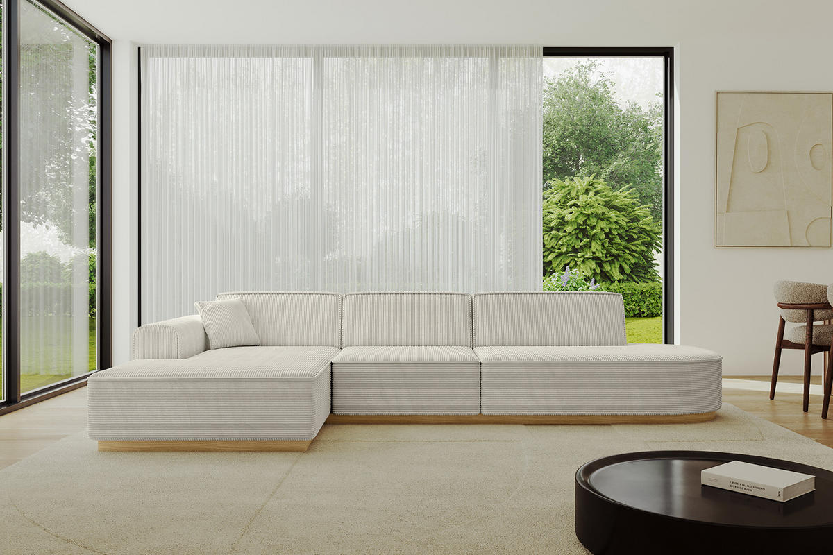 ECKSOFA Ottomane Links IREA-L2-v2 - 327x165x80 cm Hellgrau - Ecru, Holzwerkstoff/Textil (327/165cm) - ALTDECOR