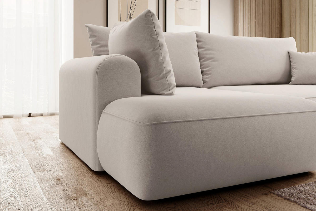 ECKSOFA Ovo Creme Samt - Creme/Schwarz, Kunststoff/Textil (260/165cm) - Selsey