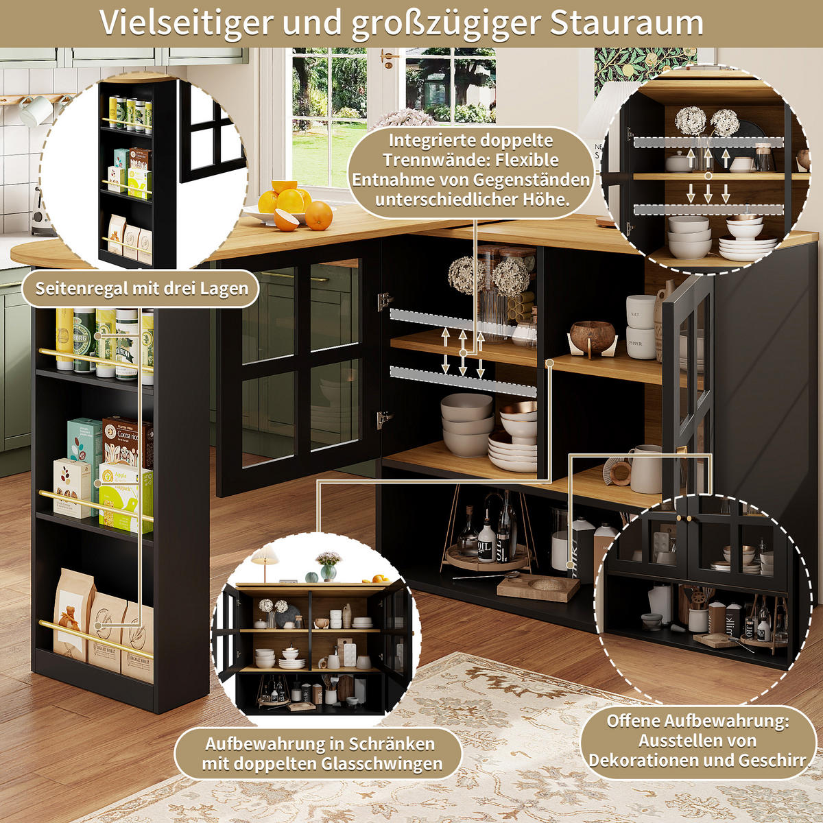 BARTISCH 360° Drehbar Sideboard Glasregale Schwarz - Schwarz, Holzwerkstoff (39/138/102.5cm) - FLIEKS