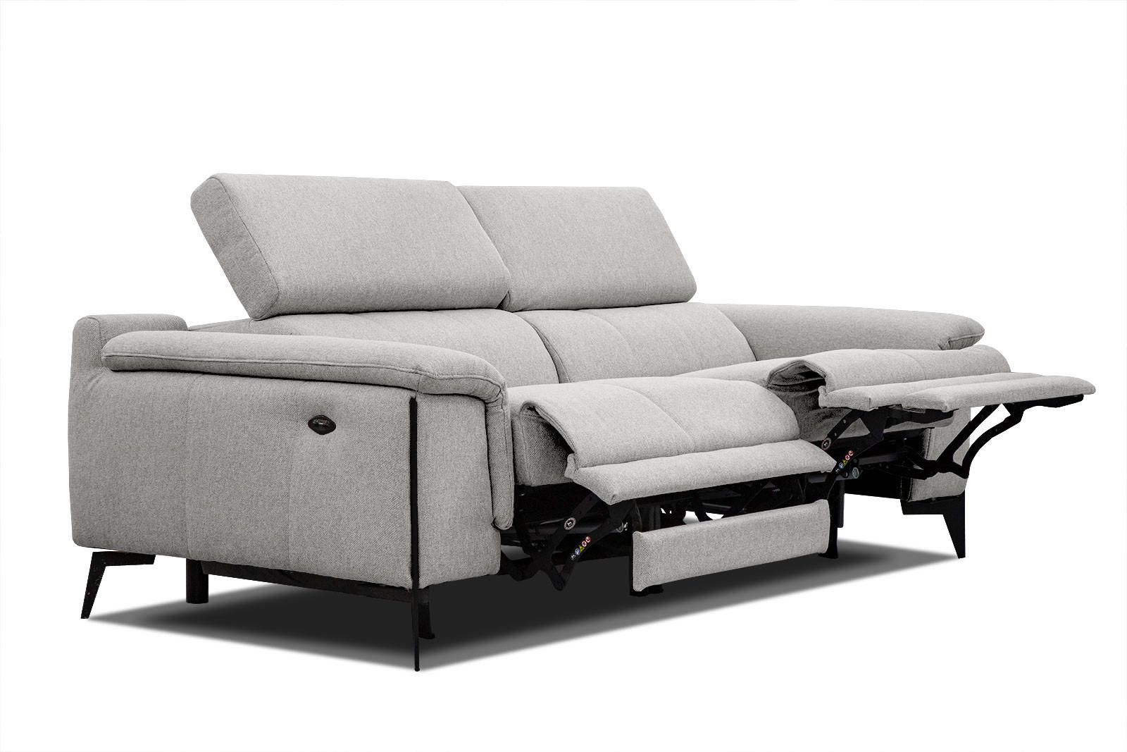 RELAXSOFA MATERA 3-Sitzer mit 2 Relaxfunktionen, hellgrau - Hellgrau/Schwarz, Holzwerkstoff/Textil (212/82/103cm) - Courtois Laville