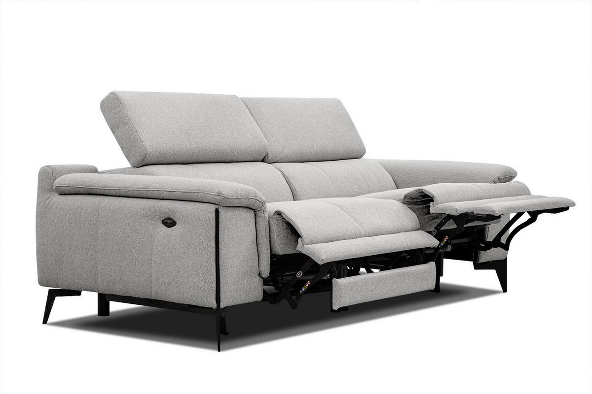 RELAXSOFA MATERA 3-Sitzer mit 2 Relaxfunktionen, hellgrau - Hellgrau/Schwarz, Holzwerkstoff/Textil (212/82/103cm) - Courtois Laville