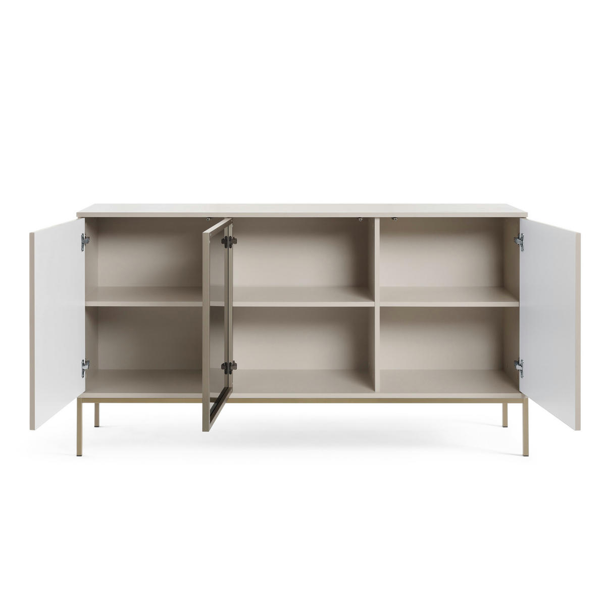 SIDEBOARD Laval K154 – Kaschmir mit Lamellen - Kaschmir, Glas/Holzwerkstoff (154/83/39cm) - Komodee