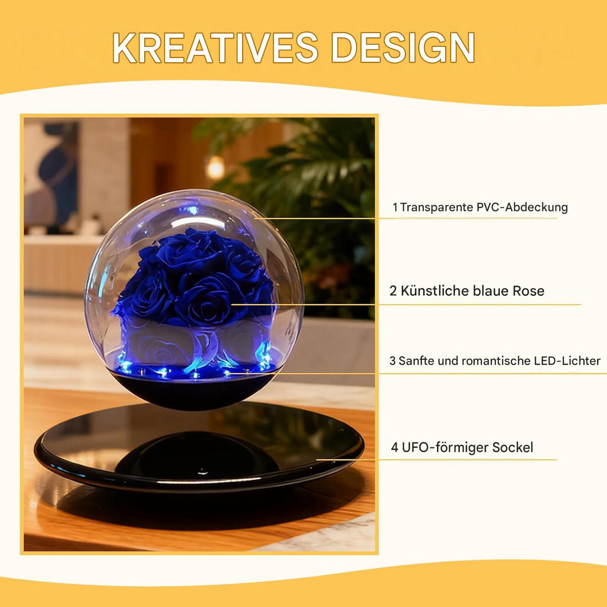 TISCHLEUCHTE Magnet Schwebend Rose LED - Pastellblau, Glas (28/28/25cm) - Weltevree