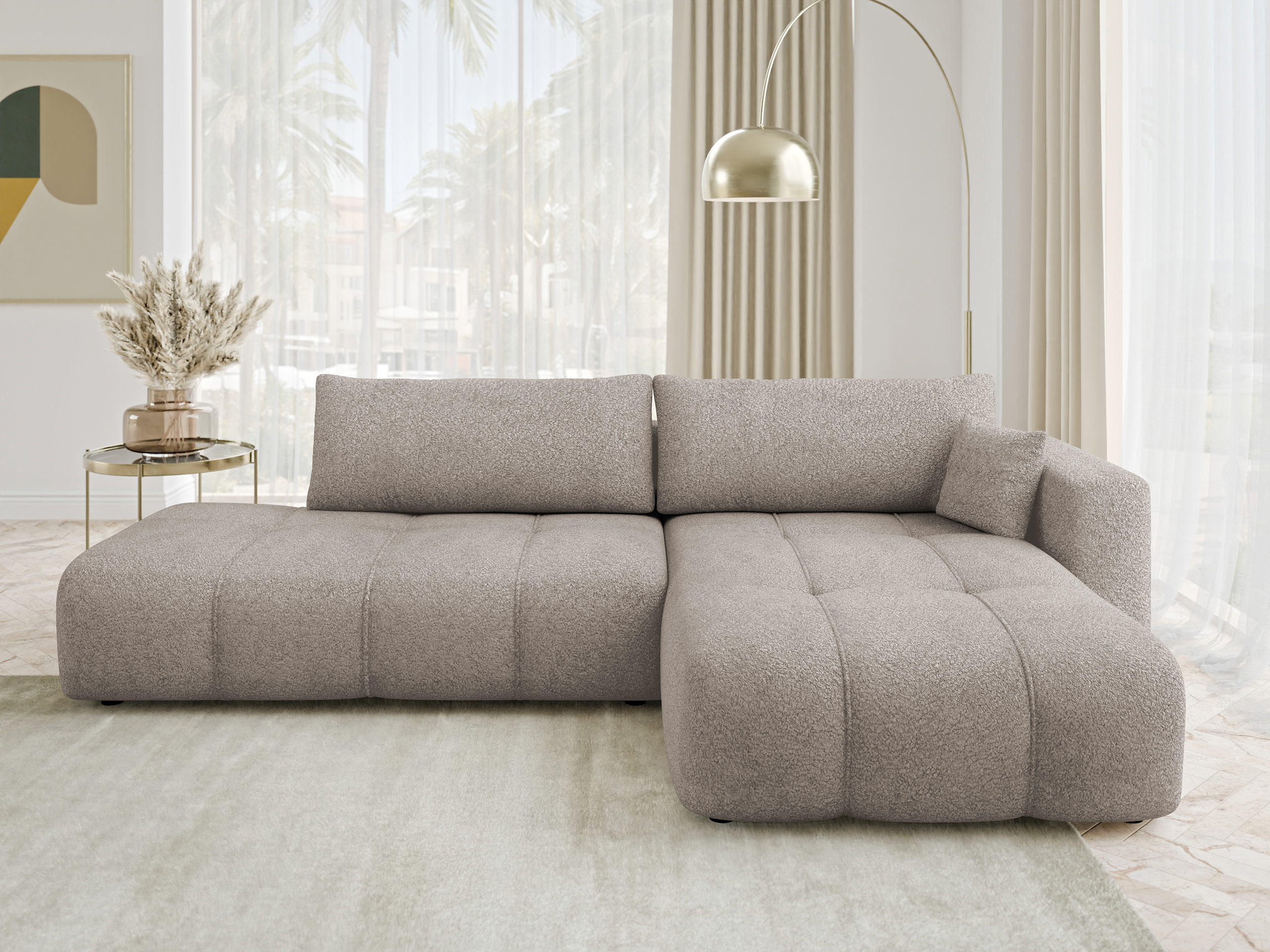 ECKSOFA Furyn O Boucle, Seite: Rechts - Schwarz/Braun, Holzwerkstoff/Kunststoff (262/145cm) - MIRJAN24