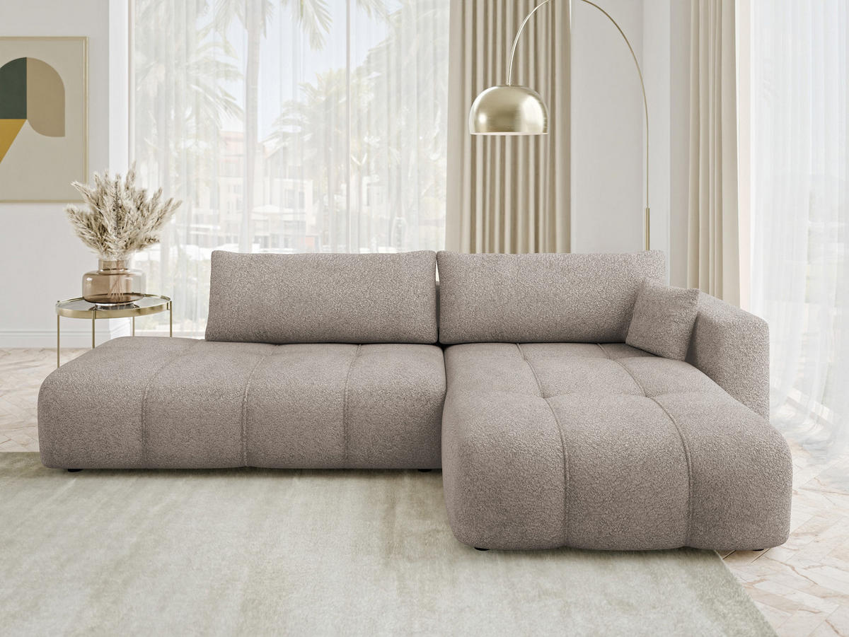 ECKSOFA Furyn O Boucle, Seite: Rechts - Schwarz/Braun, Holzwerkstoff/Kunststoff (262/145cm) - MIRJAN24