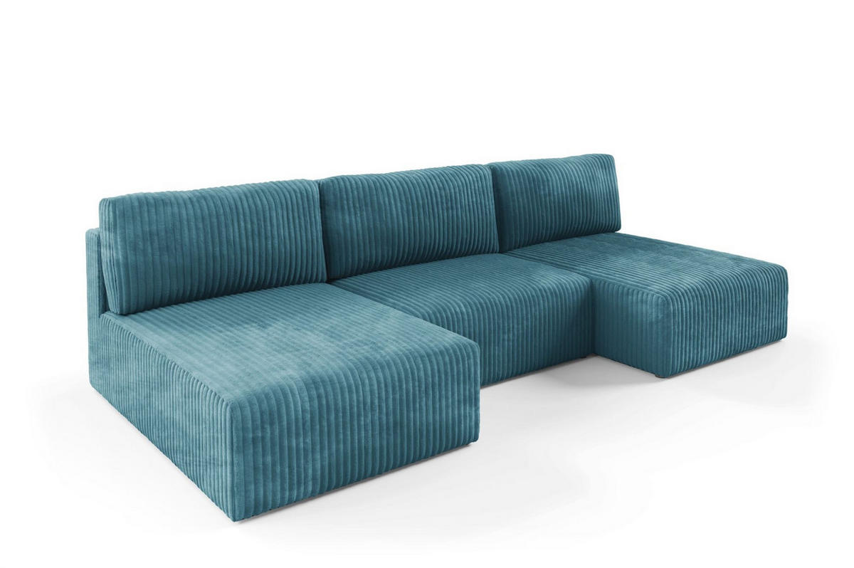 WOHNLANDSCHAFT Natalia - Blau, Holzwerkstoff/Textil (304/85/149cm) - Fun Möbel