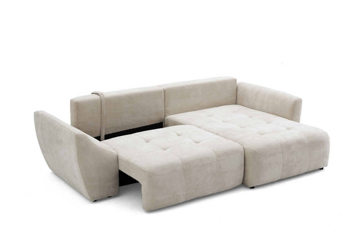 ECKSOFA NICE L Rechts mit Schlaffunktion 137x204 Chenille Beige - Beige/Schwarz, Holz/Textil (165/260cm) - Muffo