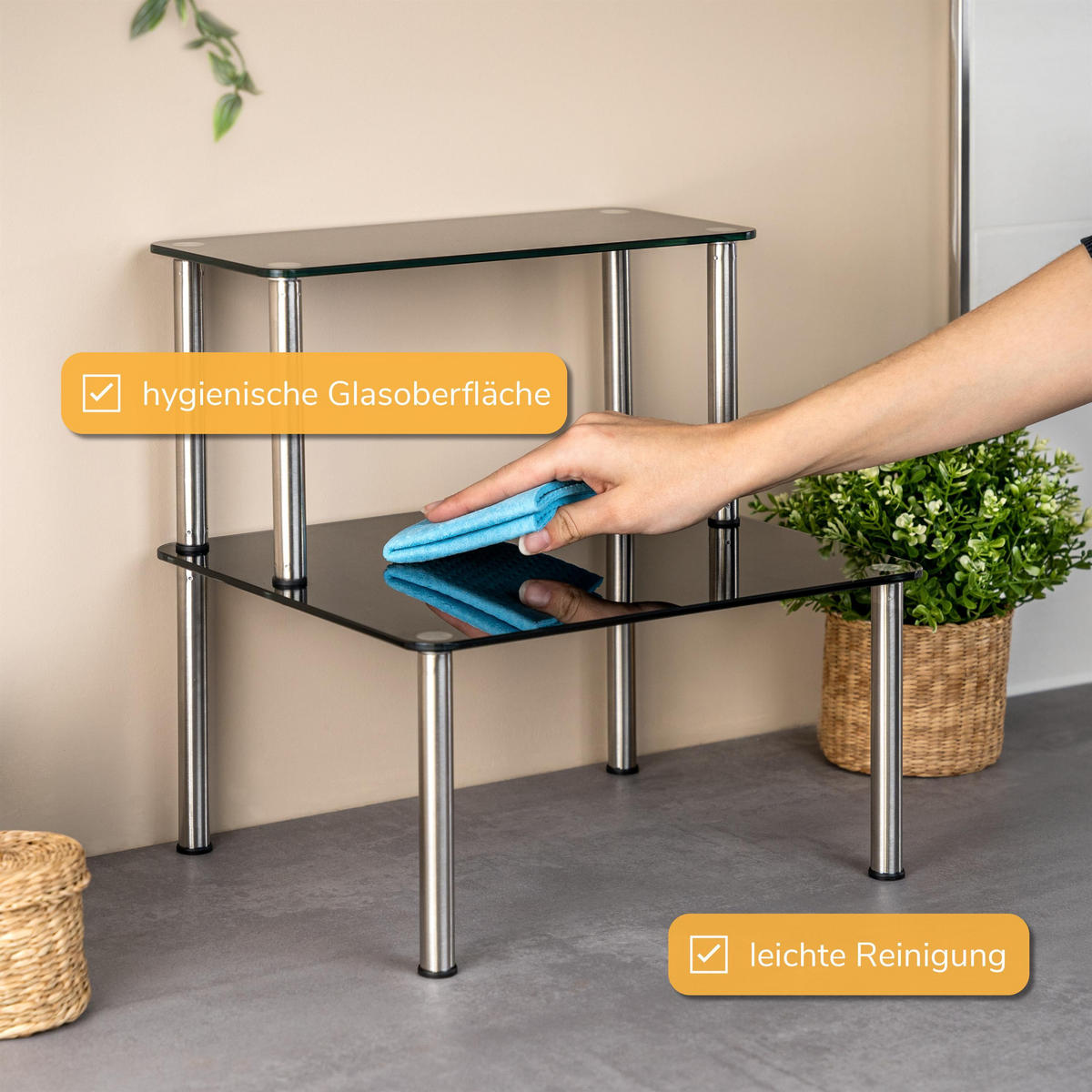 GLAS-KÜCHENREGAL schwarz - Schwarz, Glas (32/33/14cm) - bremermann