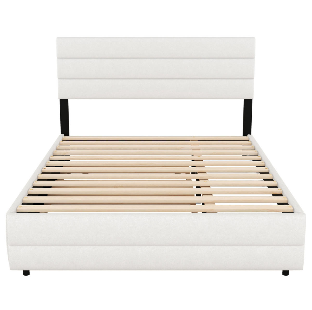 BETT mit Ausziehbett und 2 Schubladen 140x200 cm Leinen Beige - Beige, Holzwerkstoff (140/200cm) - Beauniv