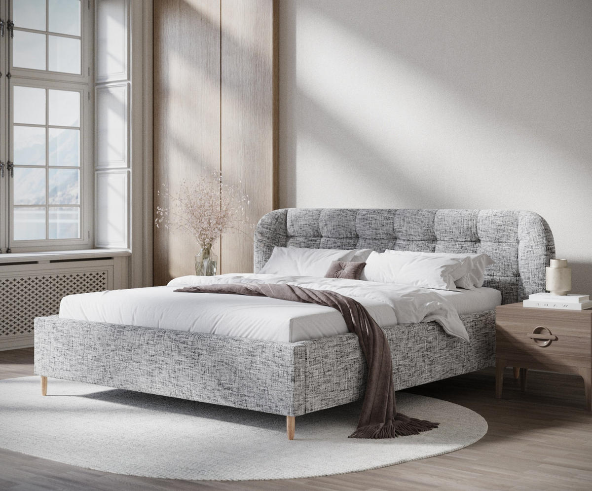 POLSTERBETT Nuno Grau 140/200 cm im Chenille-Stoff - Naturfarben/Grau, Holz/Holzwerkstoff (140/200cm) - Maison de Reve