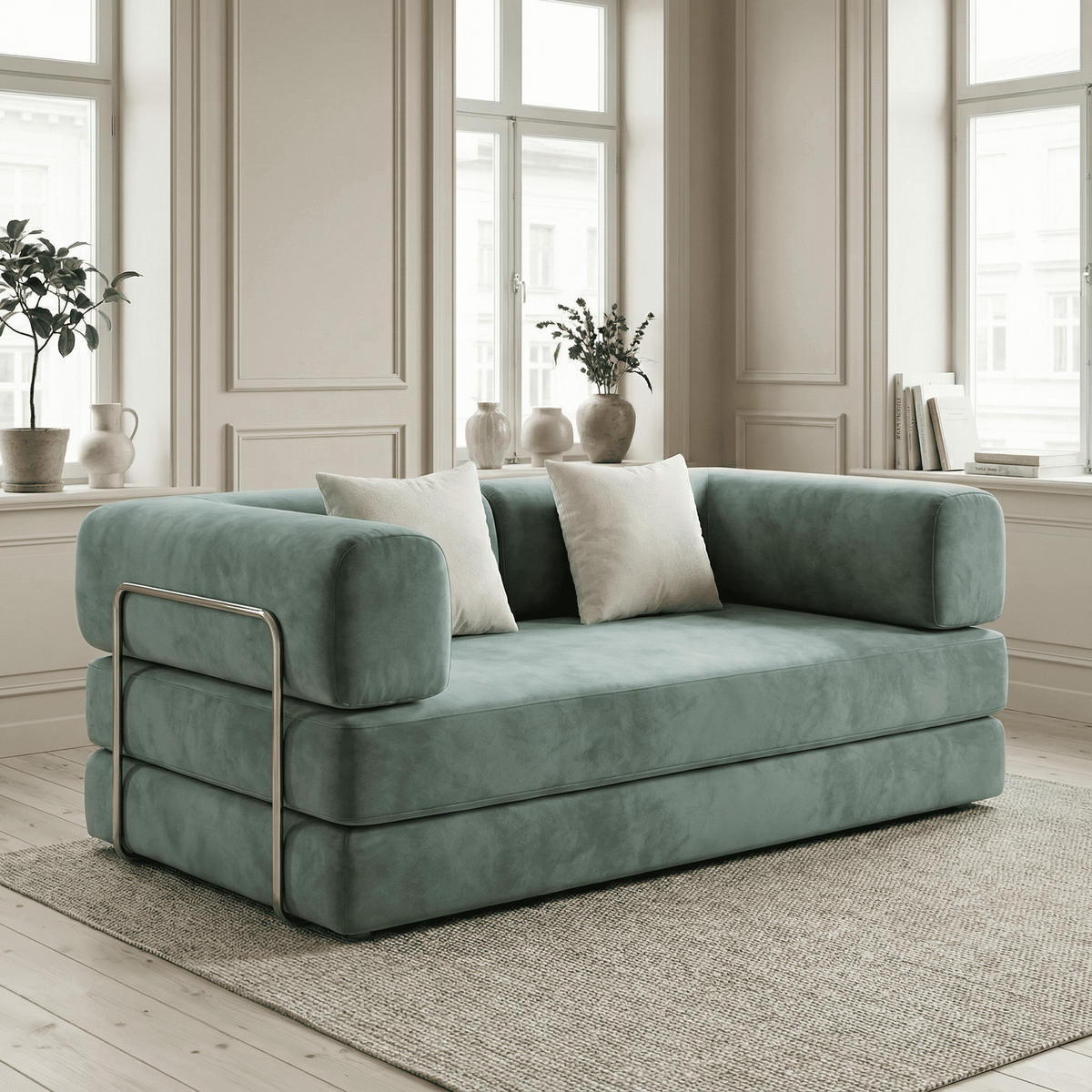 SCHLAFSOFA Kaia Salbei Weiß - Salbeigrün, Textil (180/70/100cm) - COCO Living