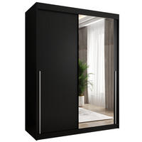 SCHIEBETÜRENSCHRANK mit Spiegel 150 cm Breite, schwarz mit silbernem Griff - Silberfarben/Schwarz, Holzwerkstoff (250/200/62cm) - Home Collective
