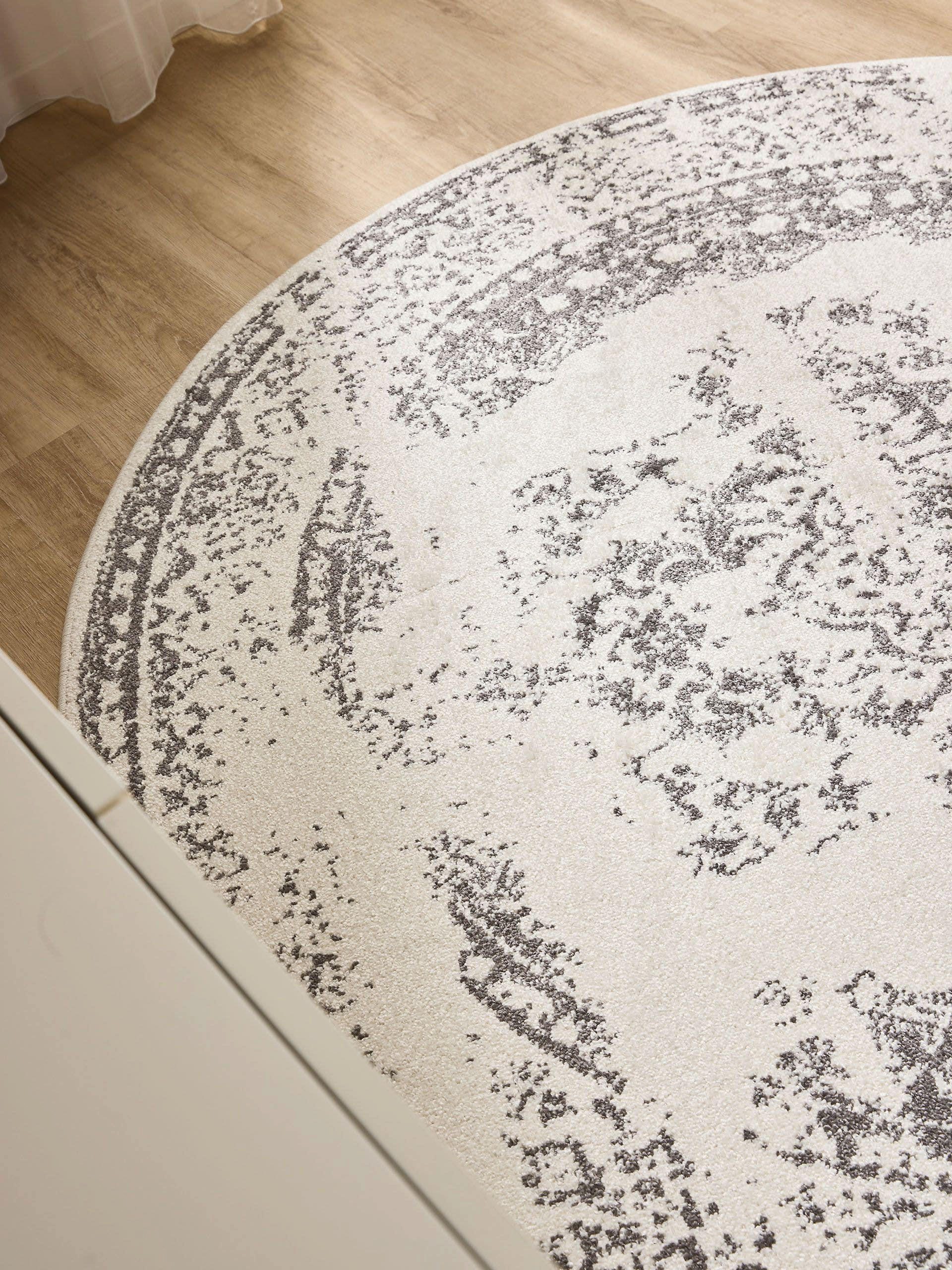 VINTAGE-TEPPICH Sia ø 120 cm rund - Creme/Grau, Kunststoff (120/120cm) - benuta