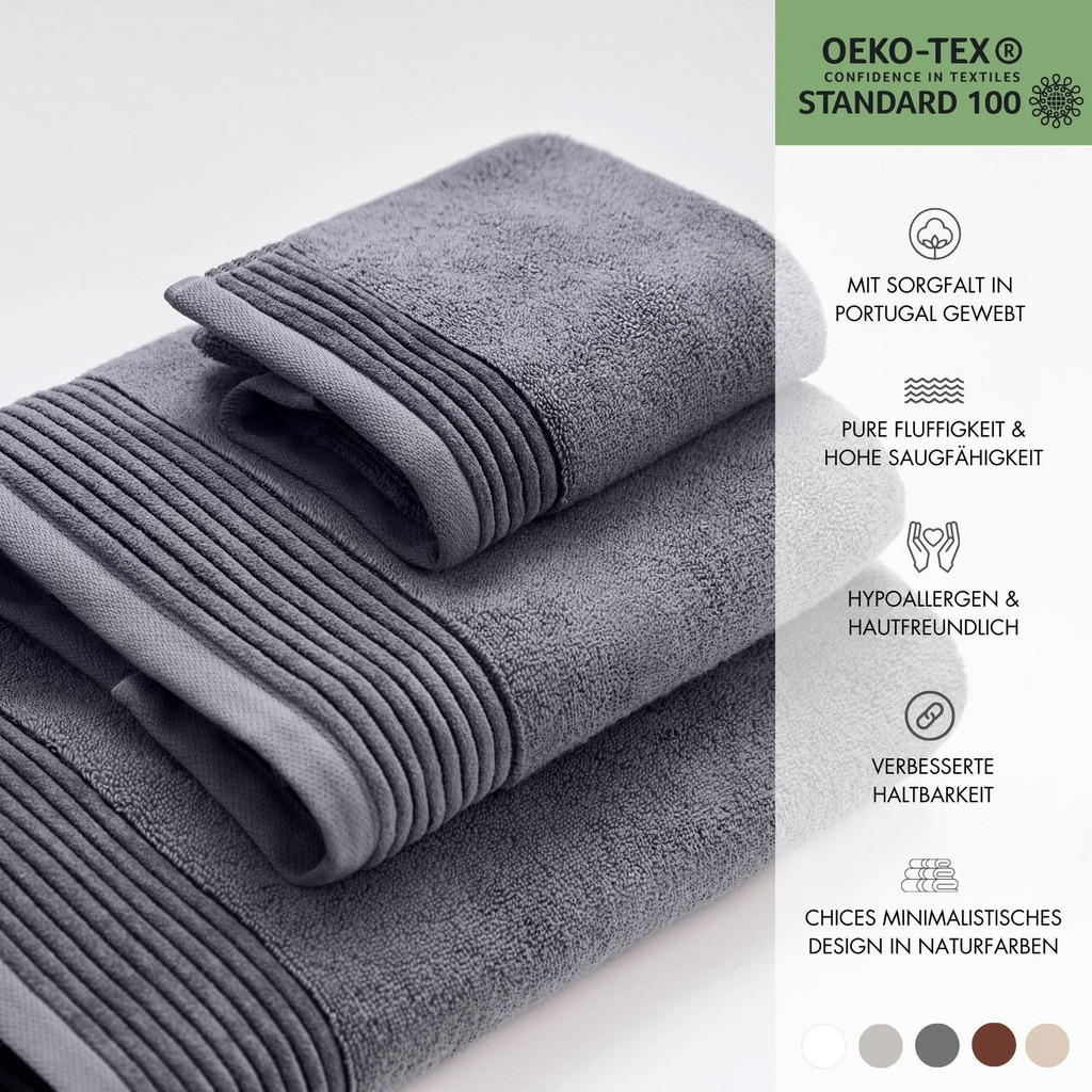 Thumbnail - Sowl Frottierset, Anthrazit, Textil, 70x140 cm, Oeko-Tex® Standard 100, Badtextilien, Handtuch-Sets