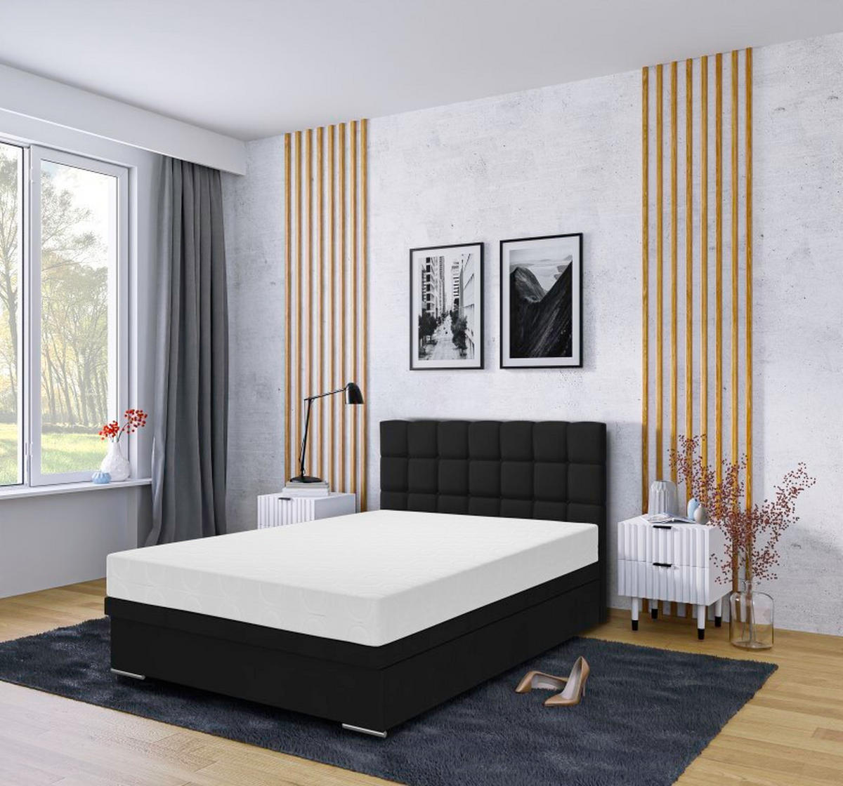 BOXBETT Venezia 160x200 cm mit Bettkasten, schwarz - Schwarz, Kunststoff (160/200cm) - Margaret Hadas24