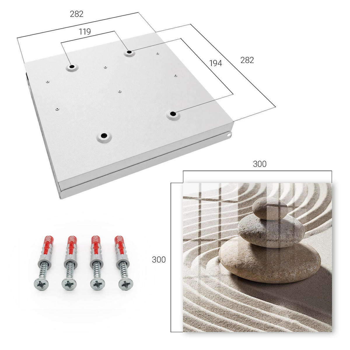 SCHLÜSSELBOX Weiß 30x30 cm – Türöffnung nach rechts - Zen-Komposition - Beige, Metall (30/30/5cm) - TULUP