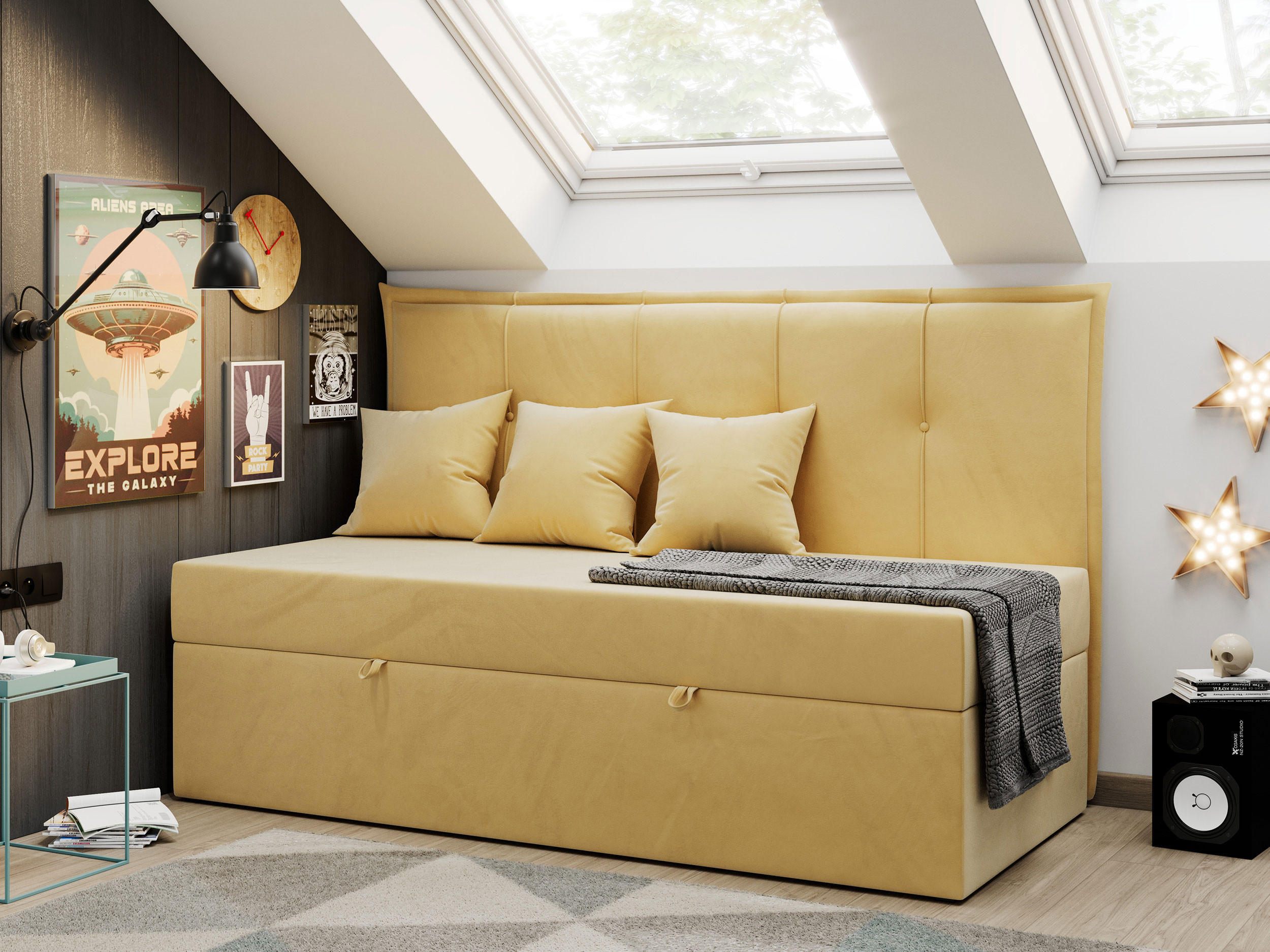 BOXBETT BANCO 90/200 Gelb Velvet - H3 - Gelb, Holz/Textil (90/200cm) - MKS
