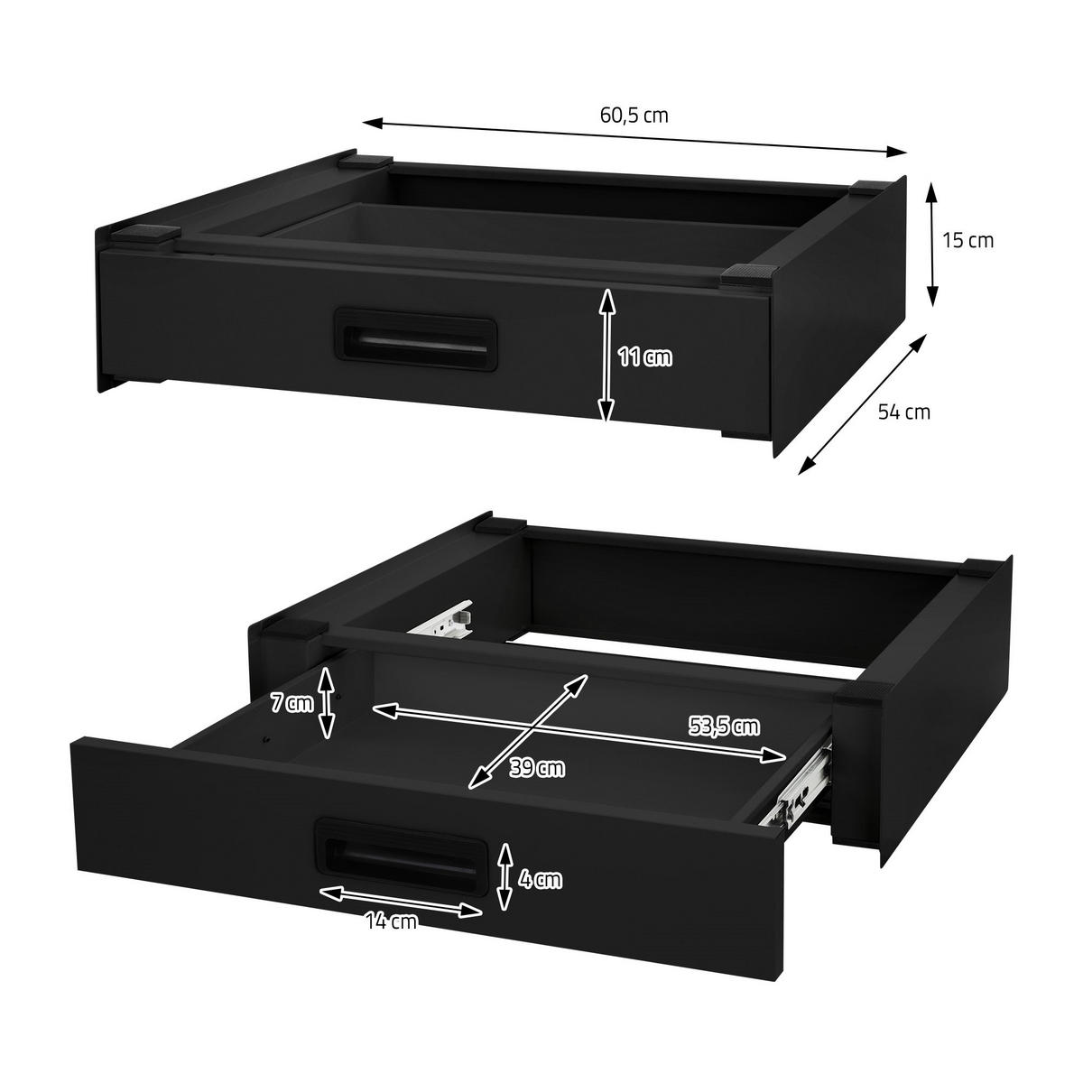 SPOJOVACÍ RÁM s výsuvnou zásuvkou 60x55 cm, černý, z oceli - černá, kov (54/15/60.5cm) - ML-DESIGN